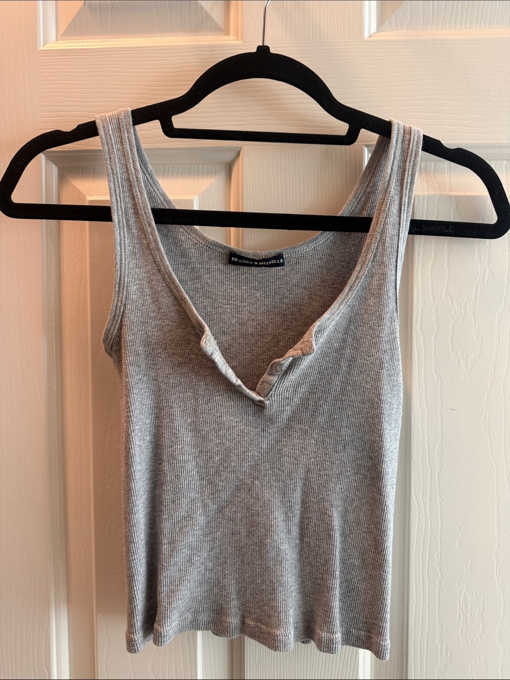 Brandy Melville Light Gray Ribbed Henley Tank